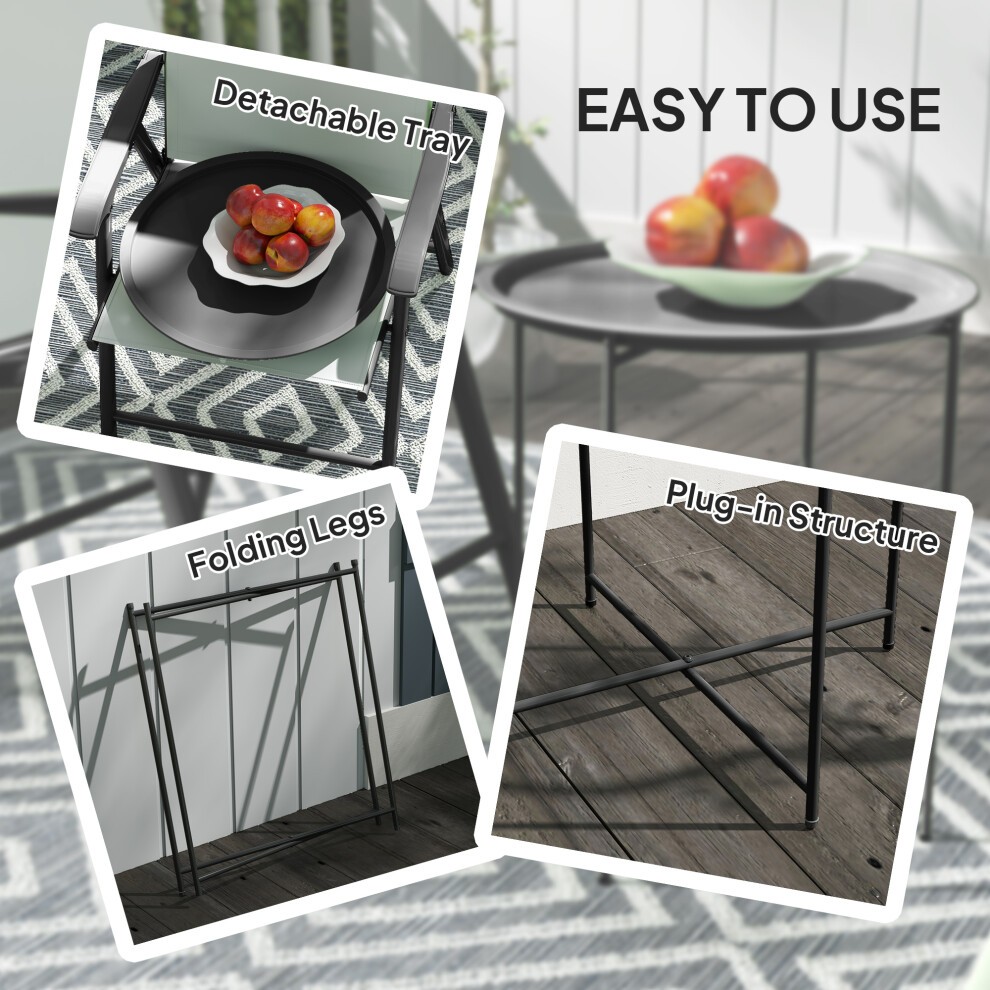 Outsunny Black Garden Round Side Table with Removable Tray - image 3