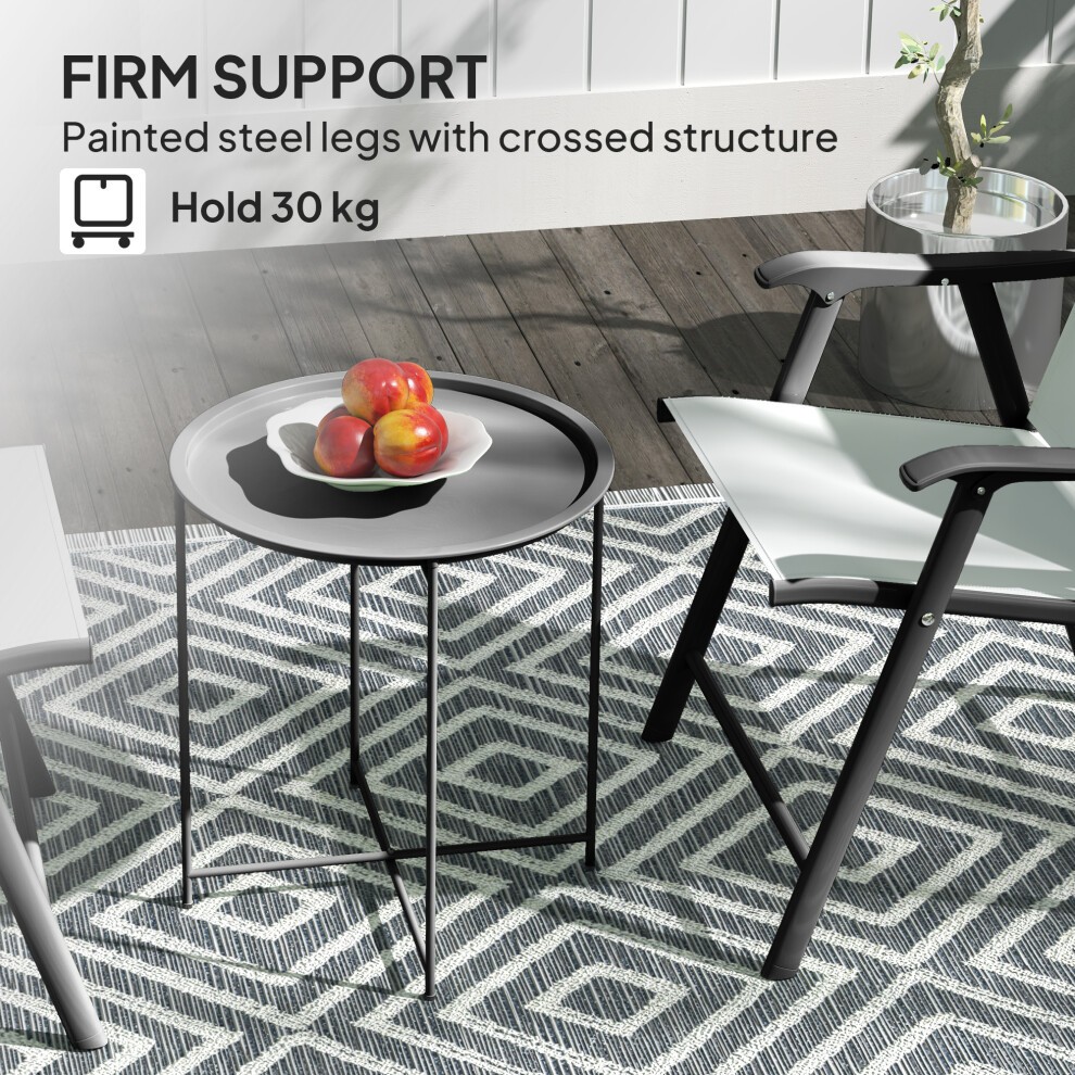 Outsunny Black Garden Round Side Table with Removable Tray - image 4