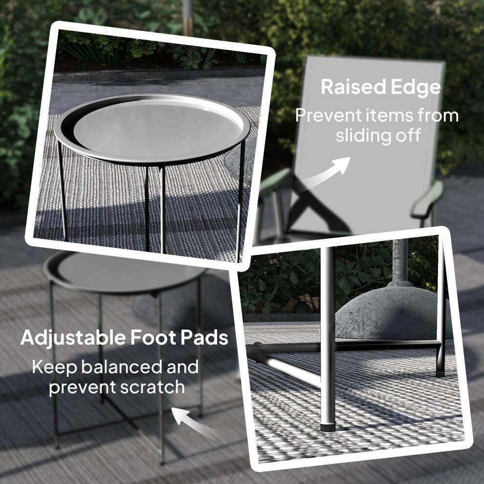 Outsunny Black Garden Round Side Table with Removable Tray - image 5