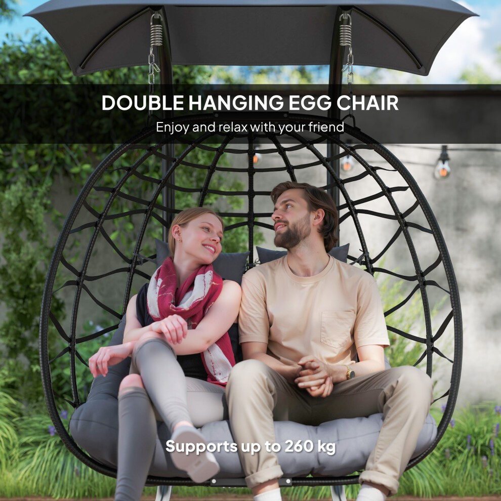 Outsunny Black Rattan 2 Seater Hanging Egg Chair with Canopy and Cushion - image 3