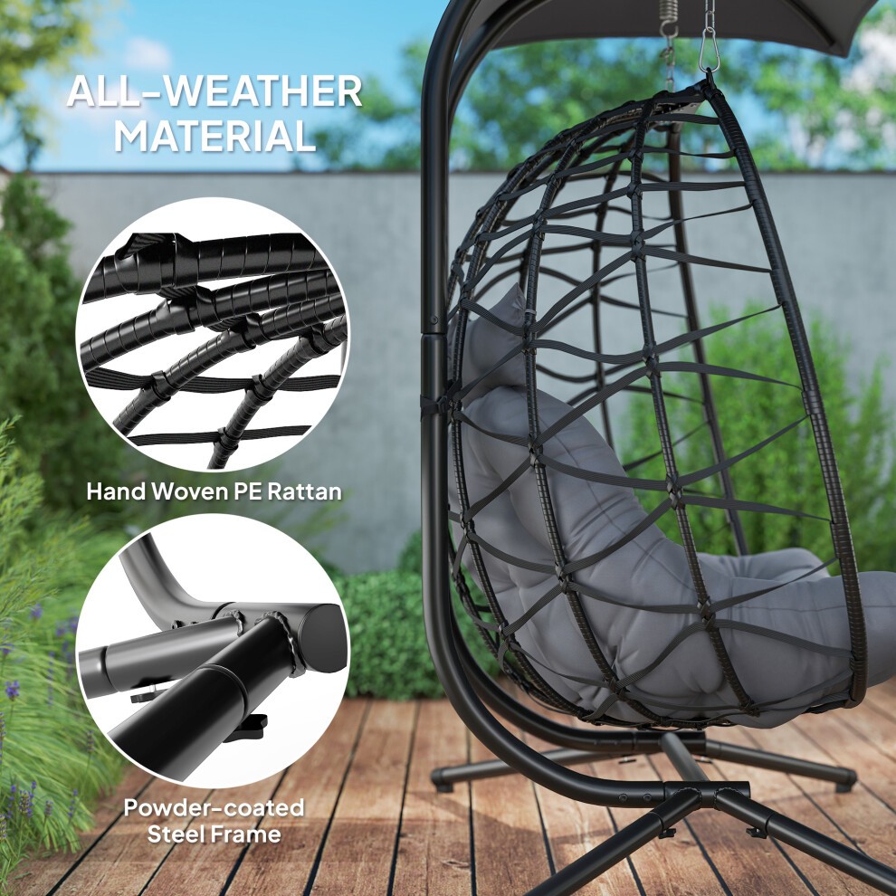 Outsunny Black Rattan 2 Seater Hanging Egg Chair with Canopy and Cushion - image 5