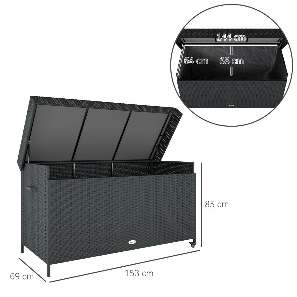 Outsunny Black Rattan Garden Storage Box with Wheels 627L - image 2