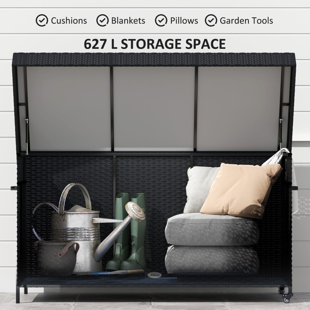 Outsunny Black Rattan Garden Storage Box with Wheels 627L - image 3