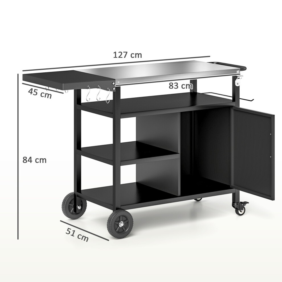 Outsunny Black Stainless Steel Barbeque Trolley with Foldable Side Table - image 2