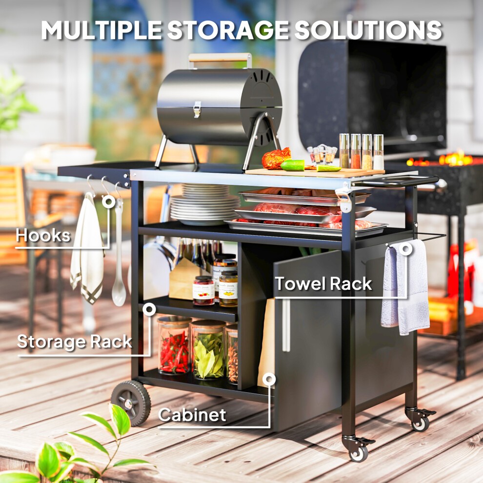 Outsunny Black Stainless Steel Barbeque Trolley with Foldable Side Table - image 5