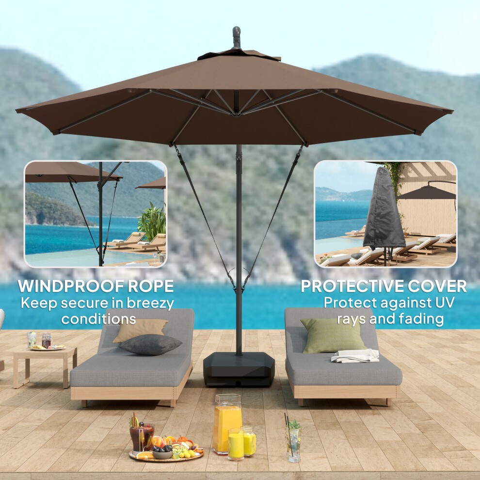 Outsunny Brown Cantilever Parasol with Weighted Base and Wind Strap 2.5m - image 3