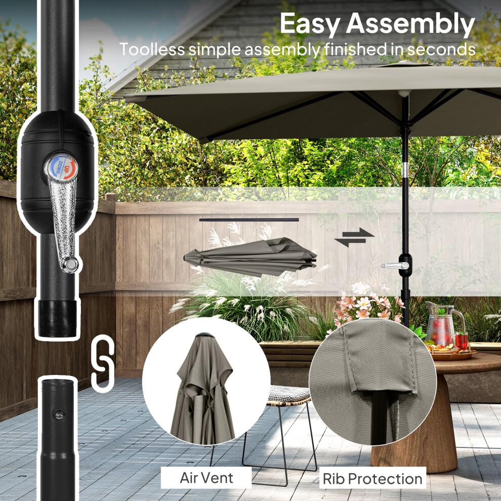 Outsunny Crank and Tilt Light Grey Parasol 3m - image 5