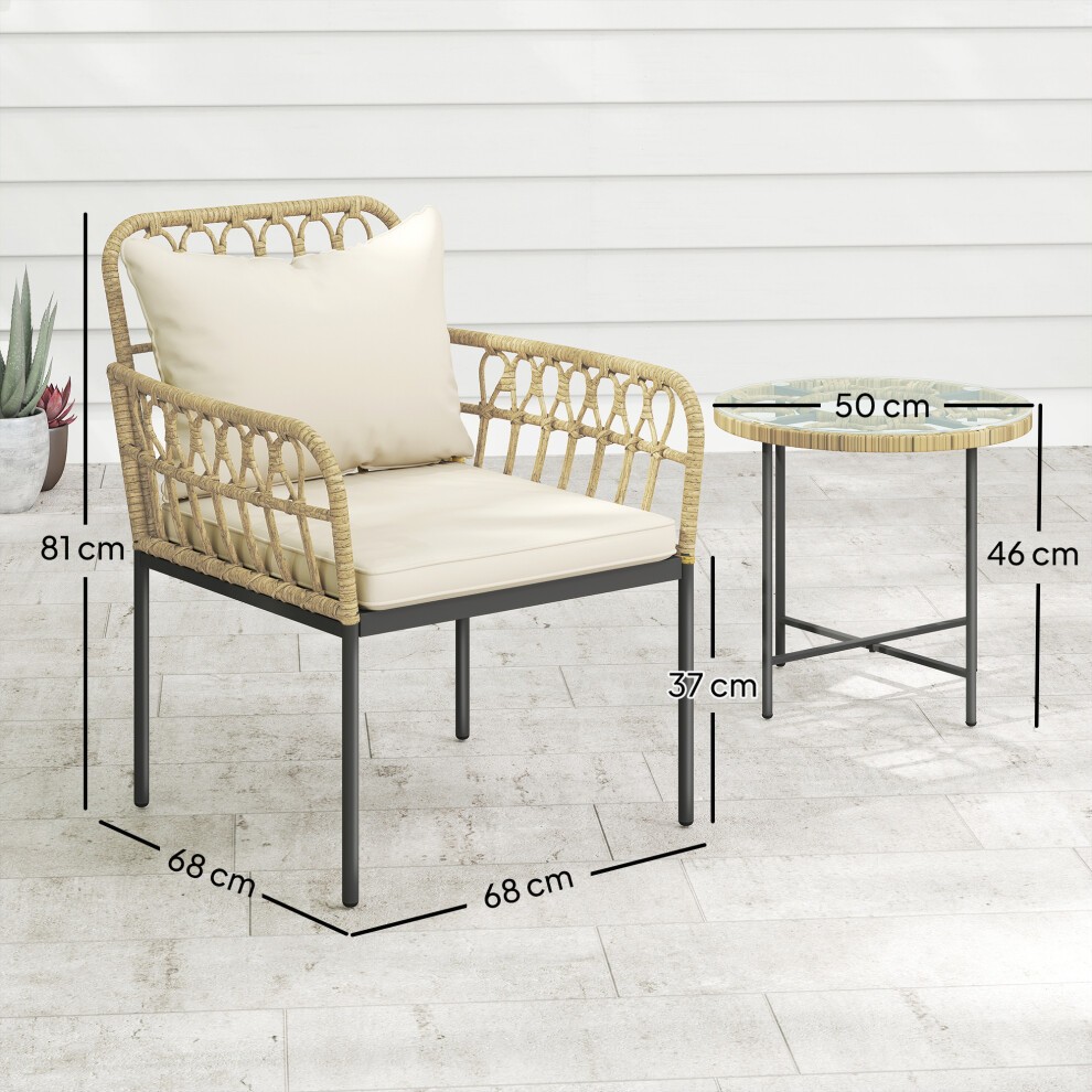 Outsunny Cream 2 Seater Rattan Garden Bistro Set with Cushions - image 2