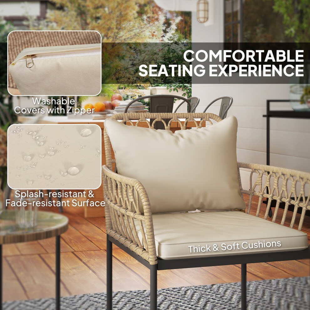 Outsunny Cream 2 Seater Rattan Garden Bistro Set with Cushions - image 4