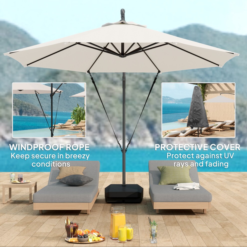 Outsunny Cream Cantilever Garden Parasol with Cover Weighted Base and Wind Strap 2.9m - image 3