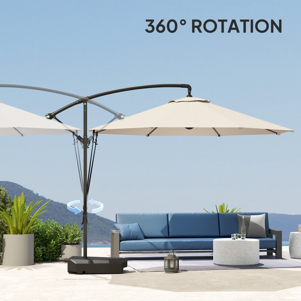 Outsunny Cream Cantilever Garden Parasol with Cover Weighted Base and Wind Strap 2.9m - image 5