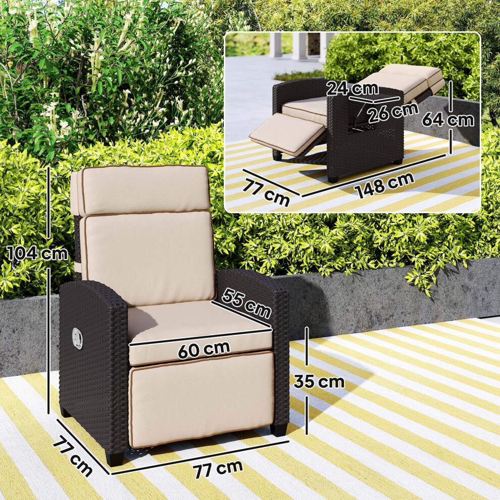Outsunny Dark Brown Khaki Rattan Recliner Sun Lounger with Flip Table - image 2