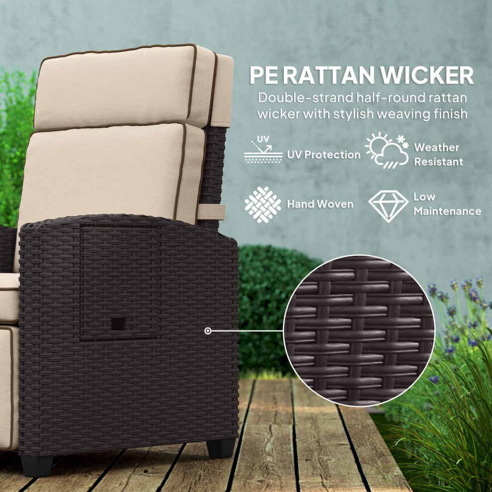 Outsunny Dark Brown Khaki Rattan Recliner Sun Lounger with Flip Table - image 4