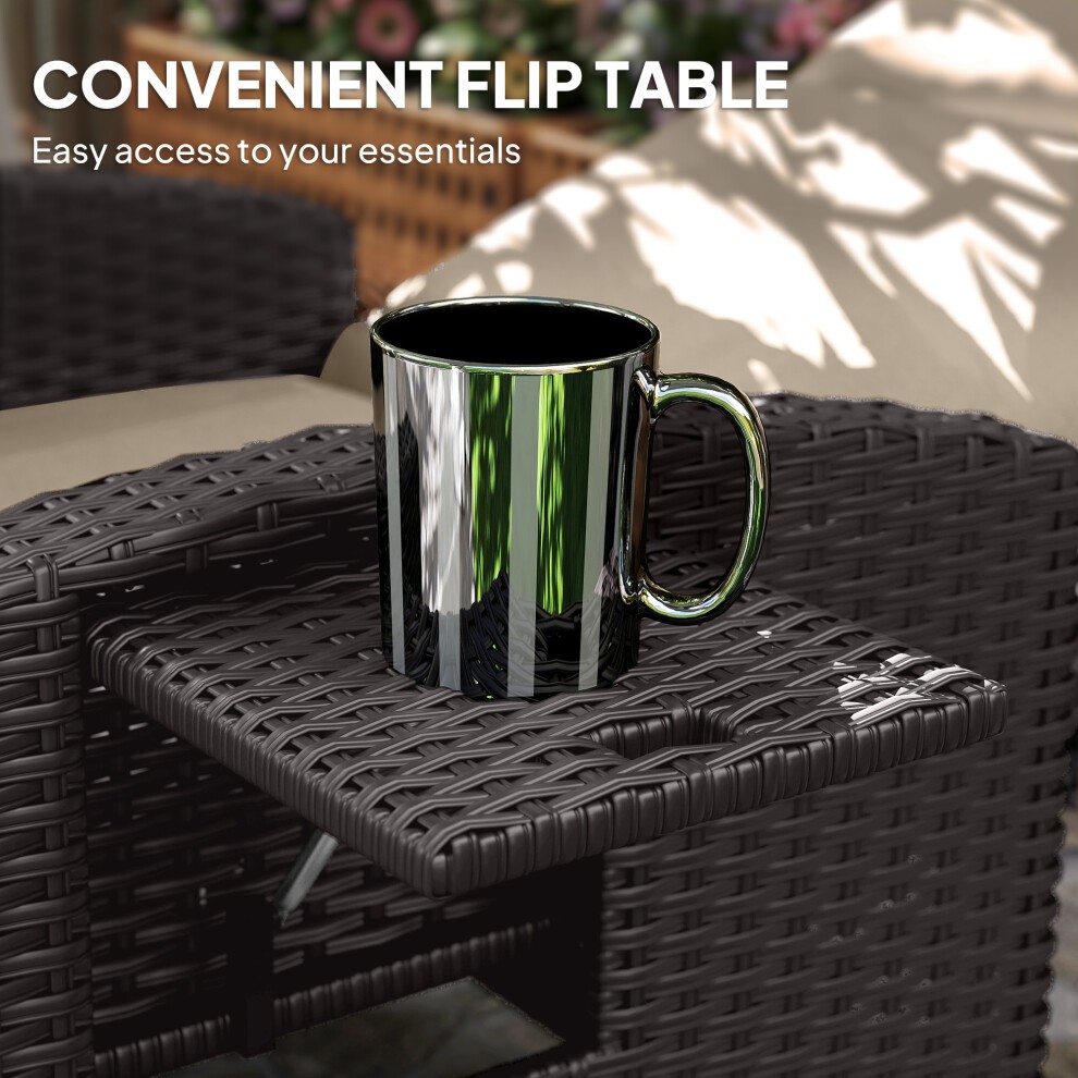 Outsunny Dark Brown Khaki Rattan Recliner Sun Lounger with Flip Table - image 5