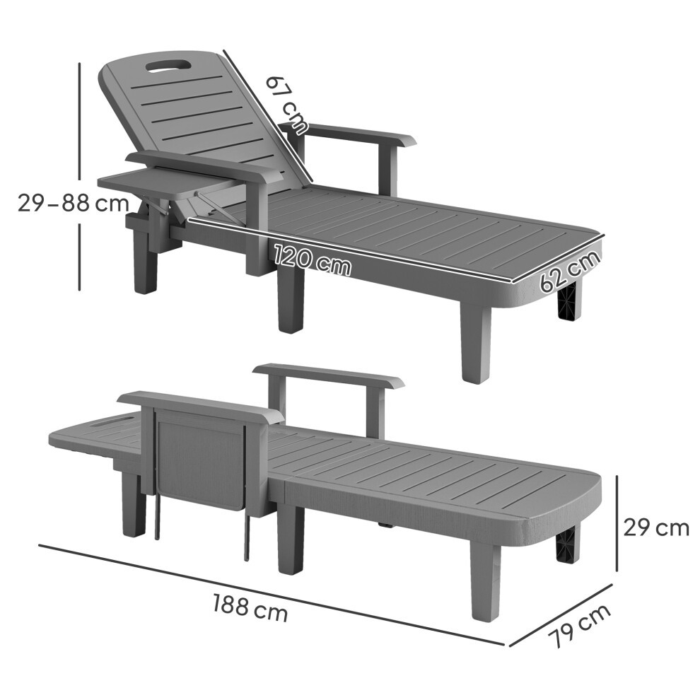 Outsunny Dark Grey Resin Sun Lounger with Side Table 2 Pack - image 2