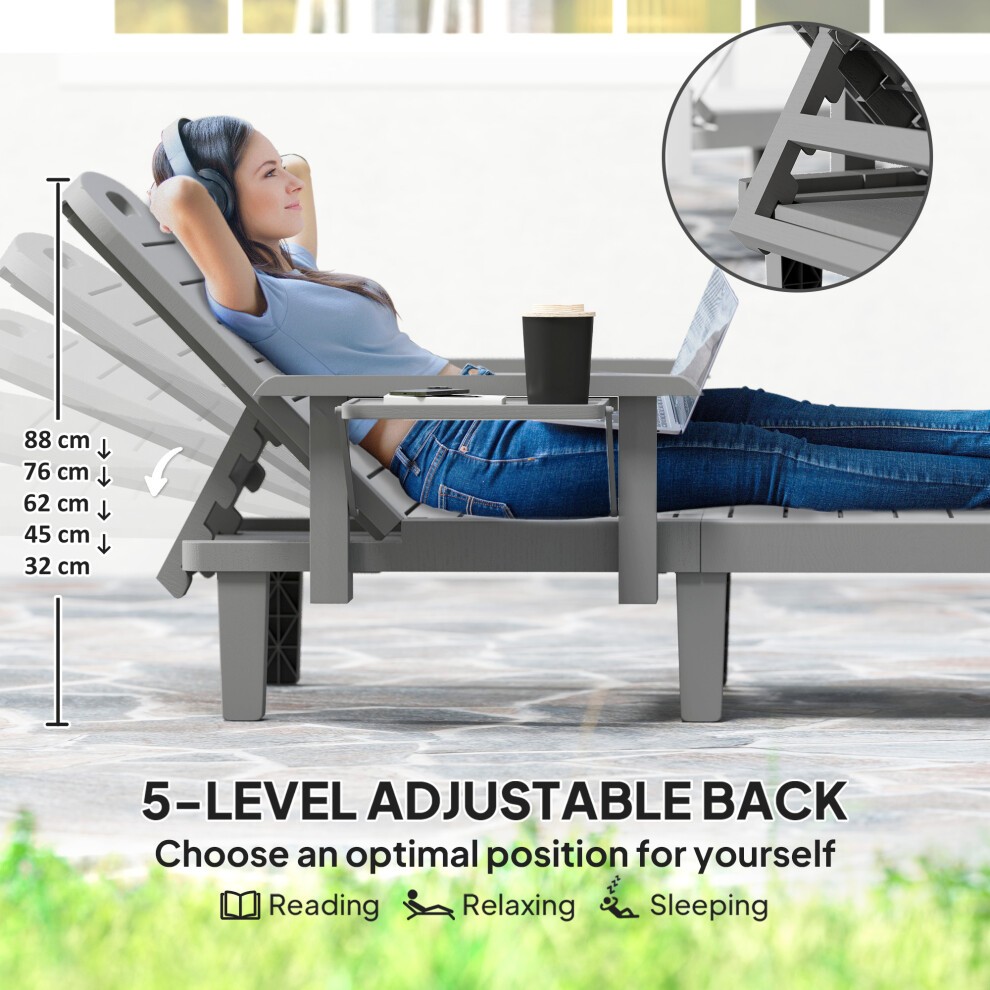 Outsunny Dark Grey Resin Sun Lounger with Side Table 2 Pack - image 3