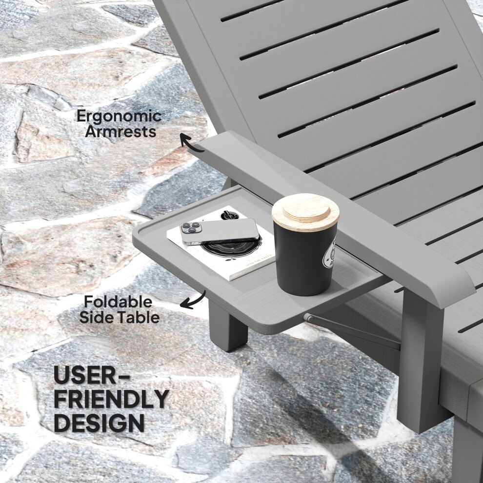 Outsunny Dark Grey Resin Sun Lounger with Side Table 2 Pack - image 4