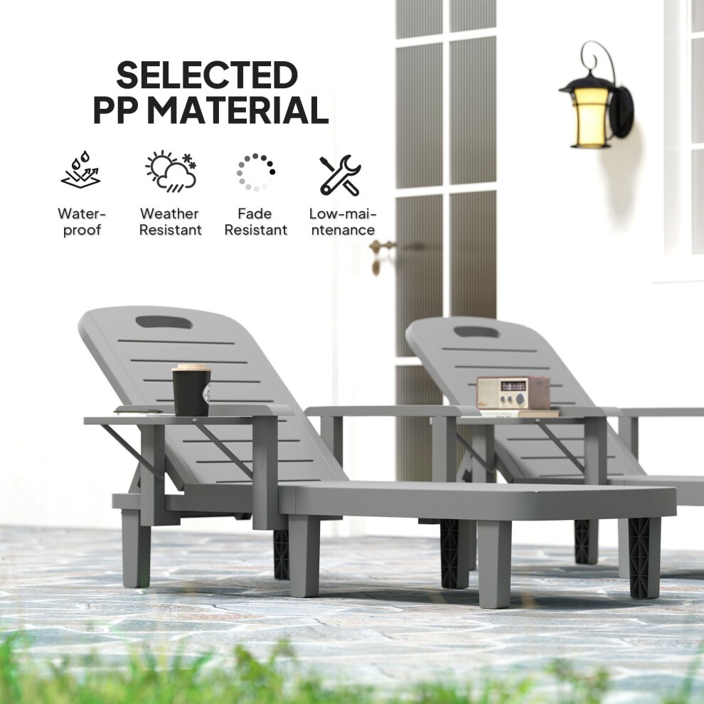 Outsunny Dark Grey Resin Sun Lounger with Side Table 2 Pack - image 5