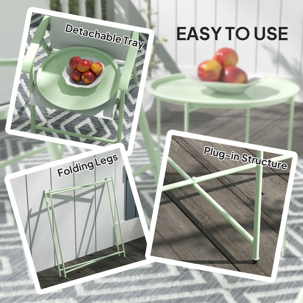 Outsunny Green Garden Round Side Table with Removable Tray - image 3