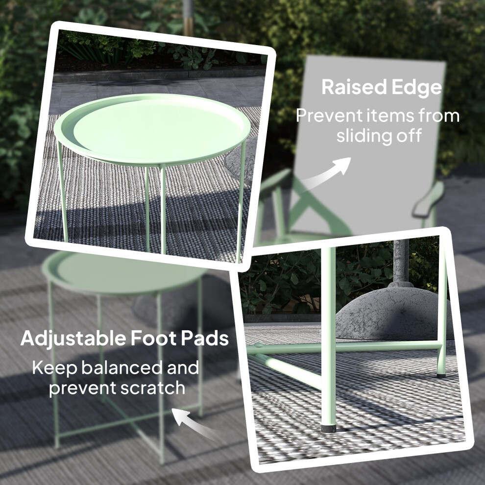 Outsunny Green Garden Round Side Table with Removable Tray - image 5
