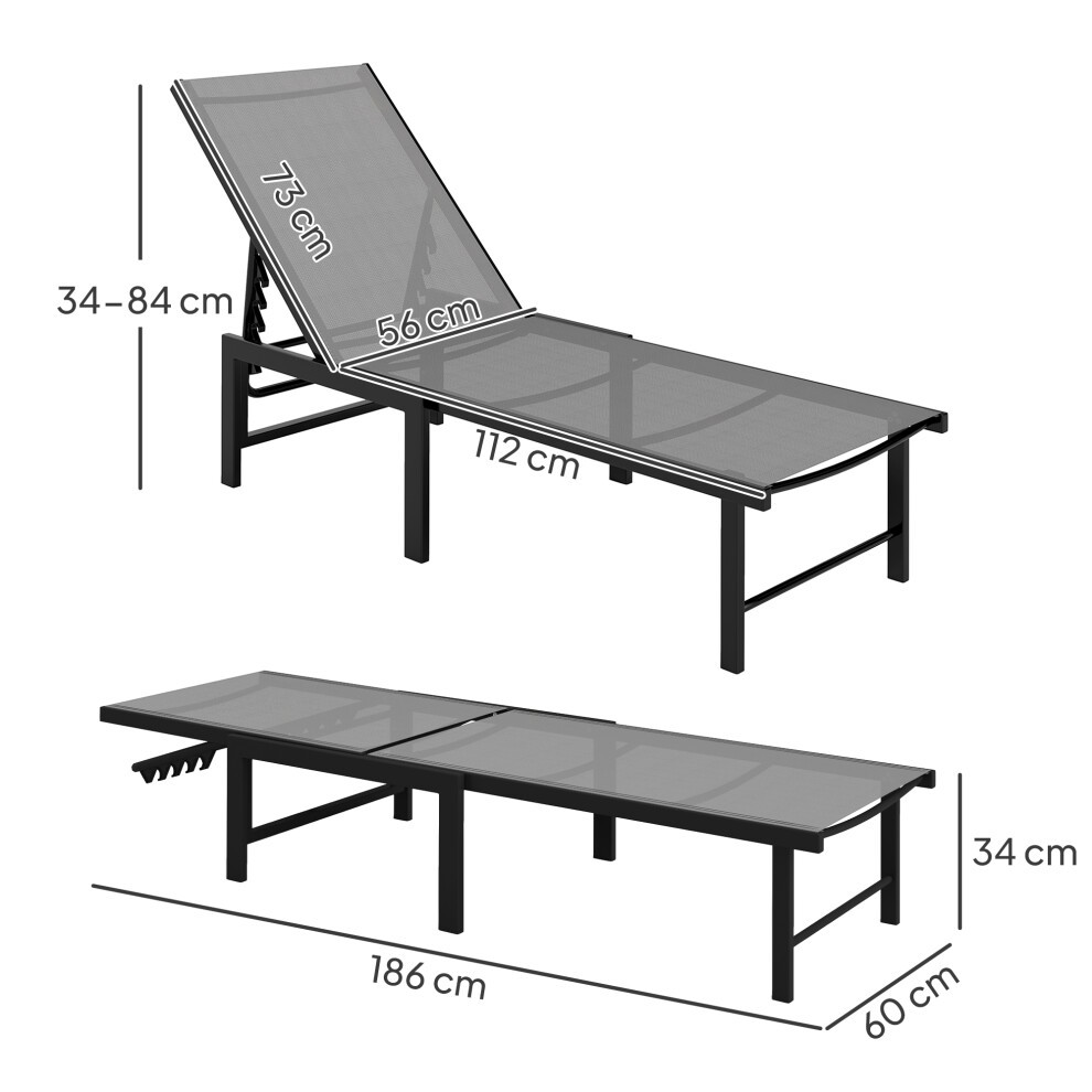 Outsunny Grey 5 Level Adjustable Sun Lounger 2 Pack - image 2