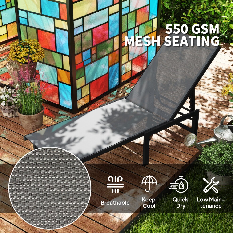 Outsunny Grey 5 Level Adjustable Sun Lounger 2 Pack - image 4