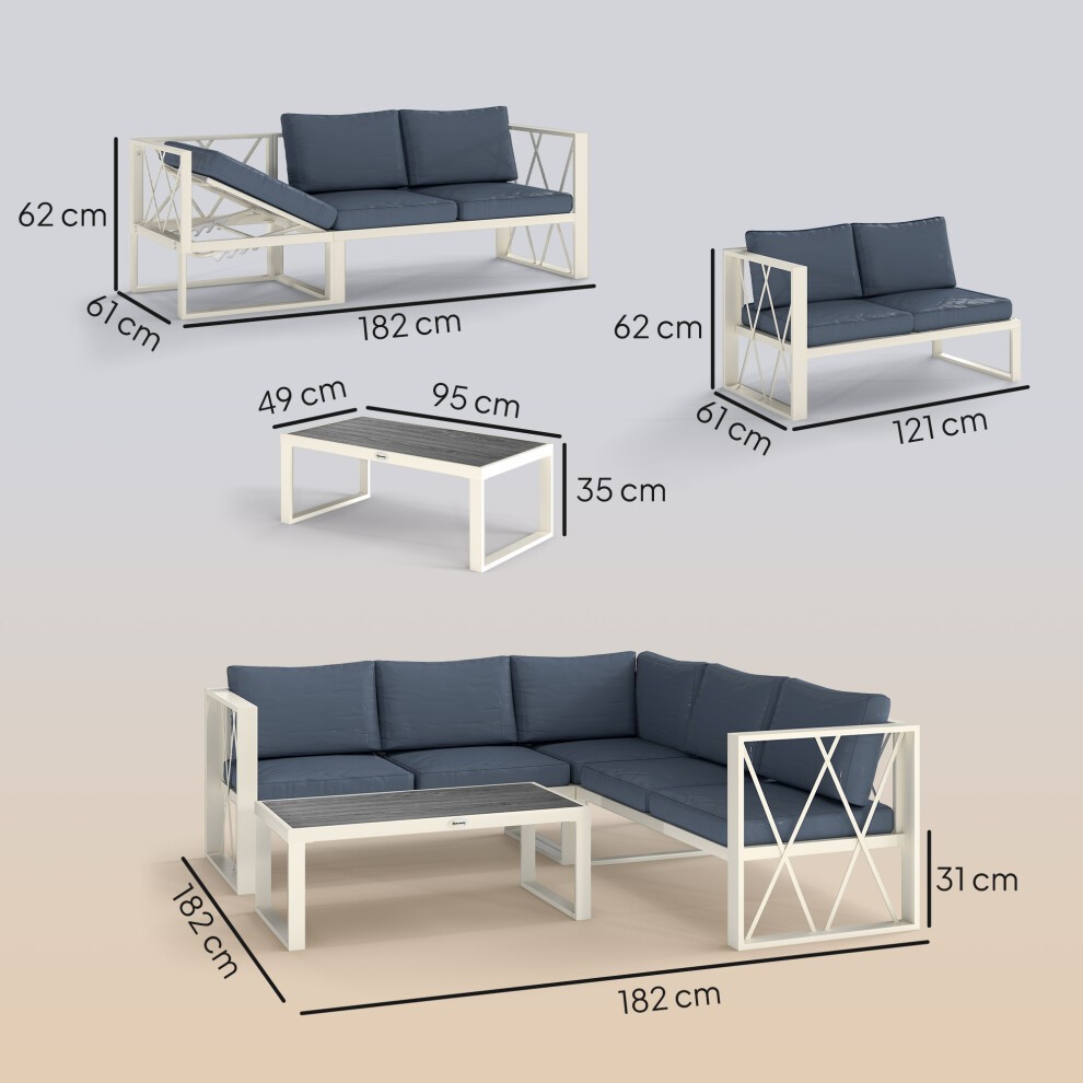 Outsunny Grey 5 Seater Garden Sectional Sofa Set with Adjustable Lounger - image 2