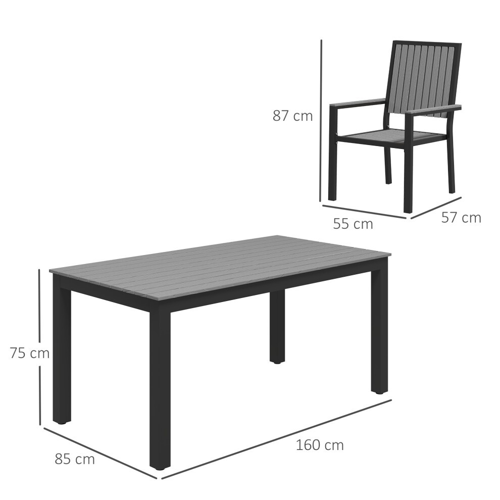 Outsunny Grey 6 Seater Aluminium Garden Dining Set with Stackable Chair - image 2