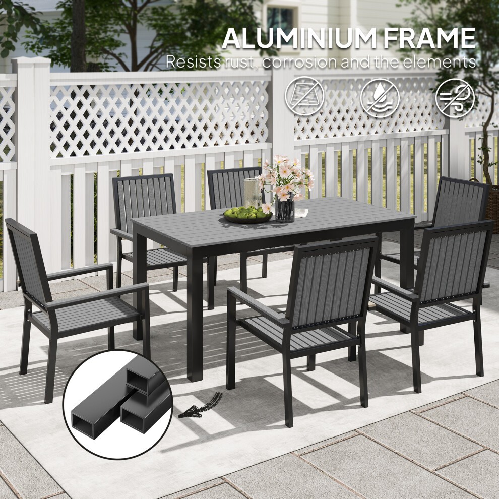 Outsunny Grey 6 Seater Aluminium Garden Dining Set with Stackable Chair - image 3