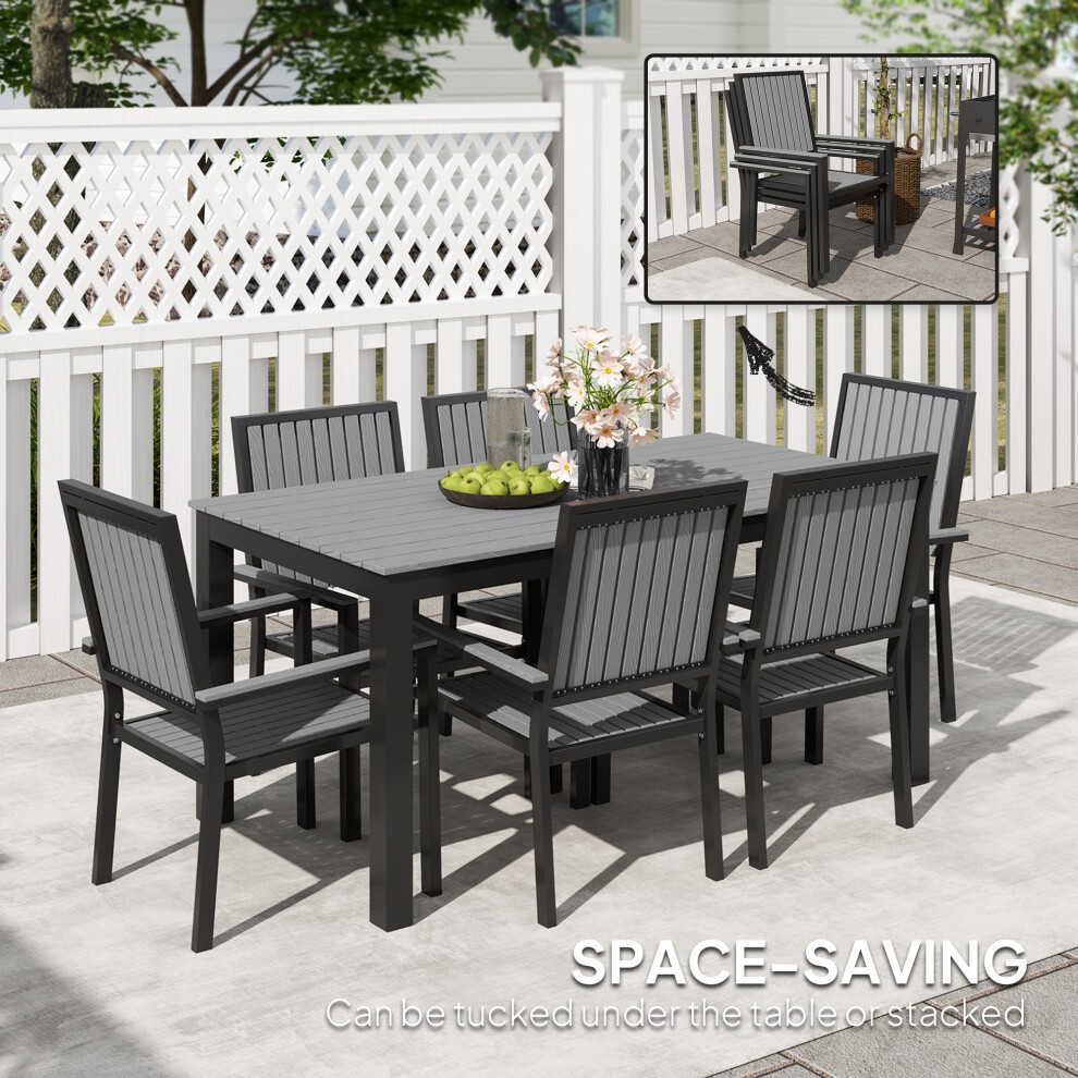 Outsunny Grey 6 Seater Aluminium Garden Dining Set with Stackable Chair - image 4