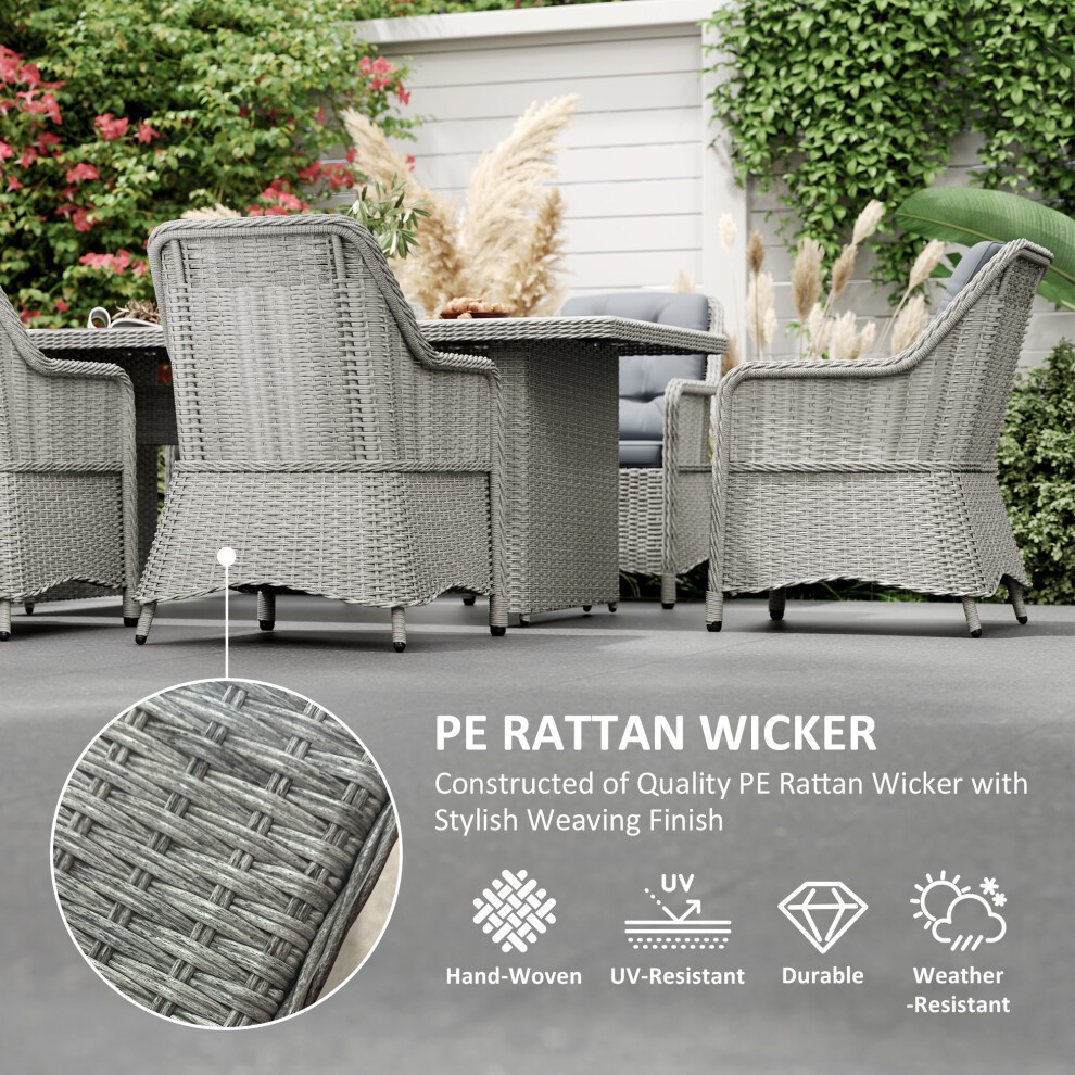 Outsunny Grey 6 Seater Rattan Dining Table Set with Cushions - image 2