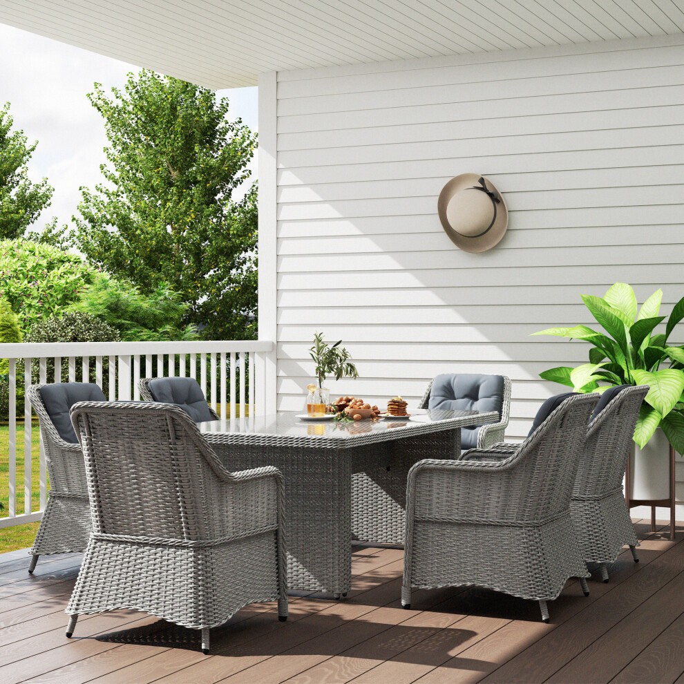 Outsunny Grey 6 Seater Rattan Dining Table Set with Cushions - image 4