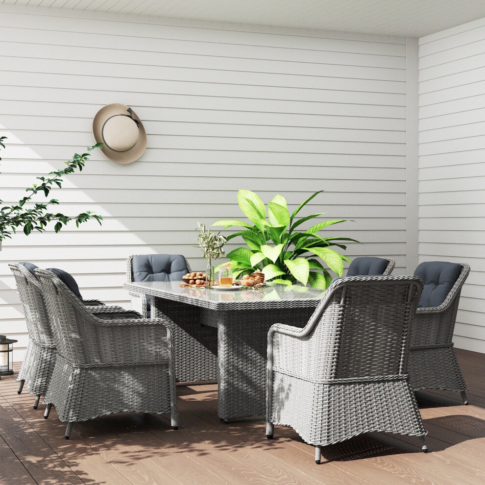 Outsunny Grey 6 Seater Rattan Dining Table Set with Cushions - image 5