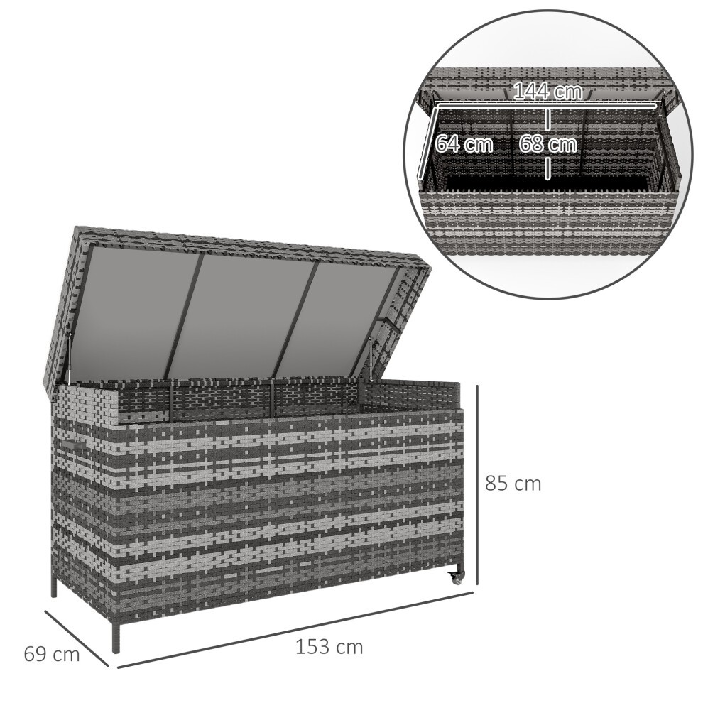 Outsunny Grey Rattan Garden Storage Box with Wheels 627L - image 2