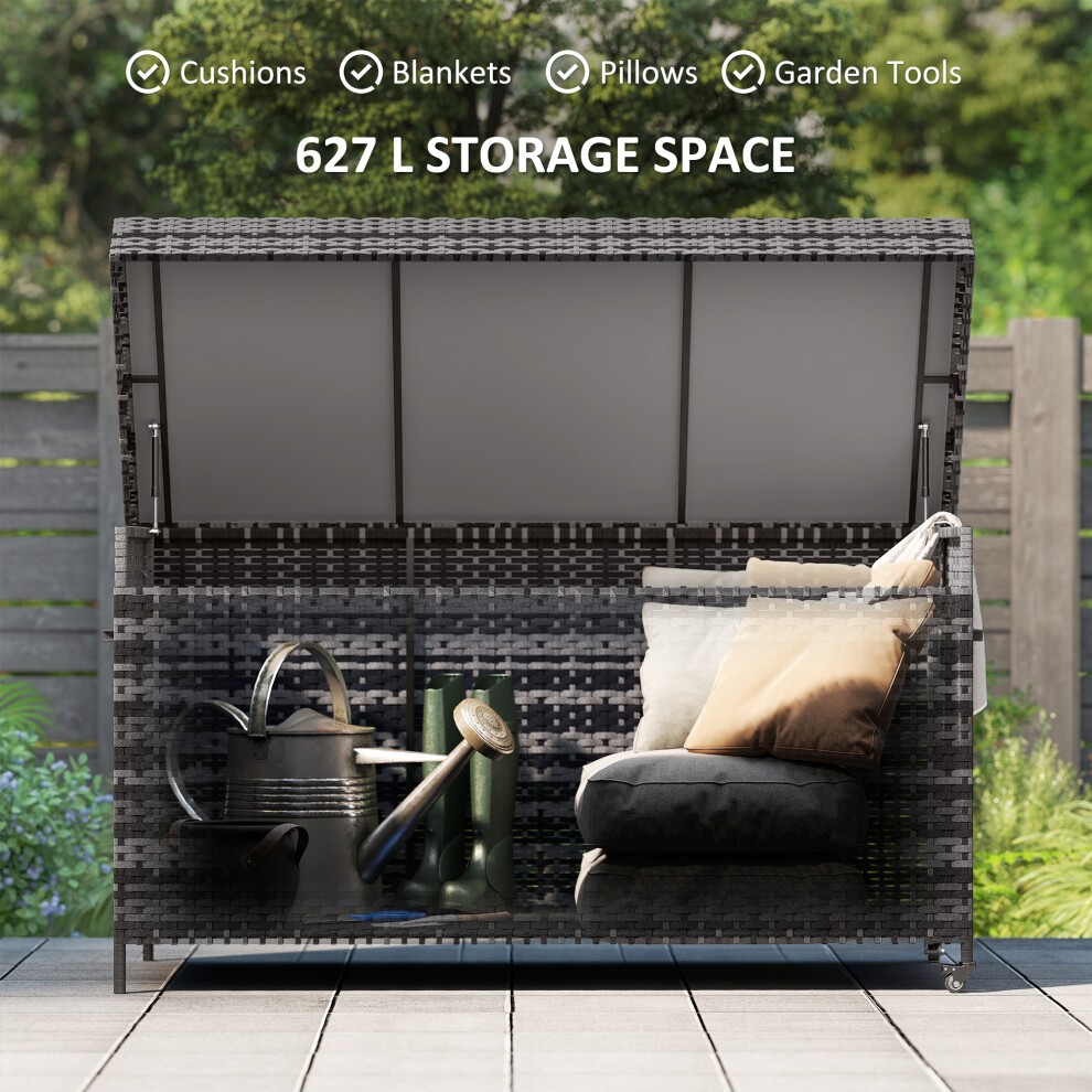 Outsunny Grey Rattan Garden Storage Box with Wheels 627L - image 3
