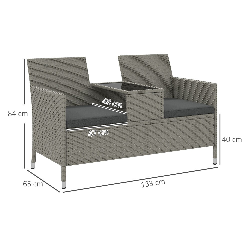 Outsunny Grey Rattan Patio Loveseat - image 2
