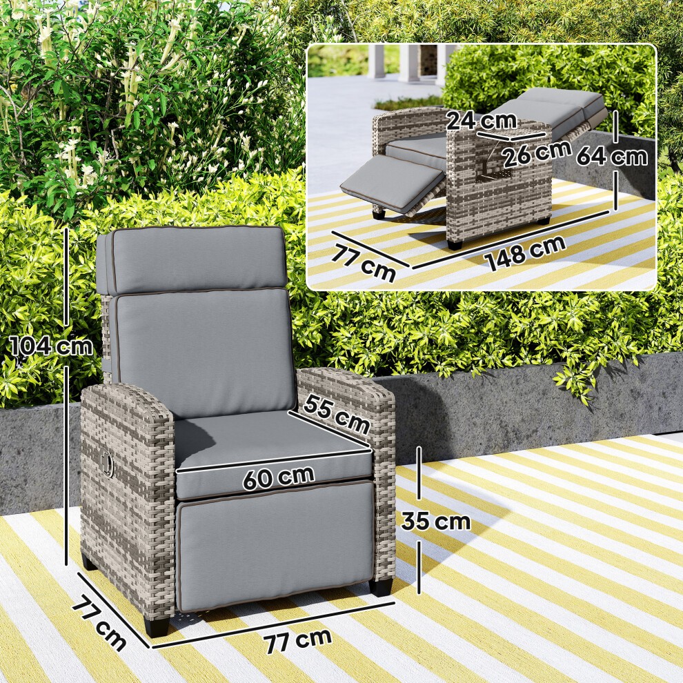Outsunny Grey Rattan Recliner Sun Lounger with Flip Table - image 2