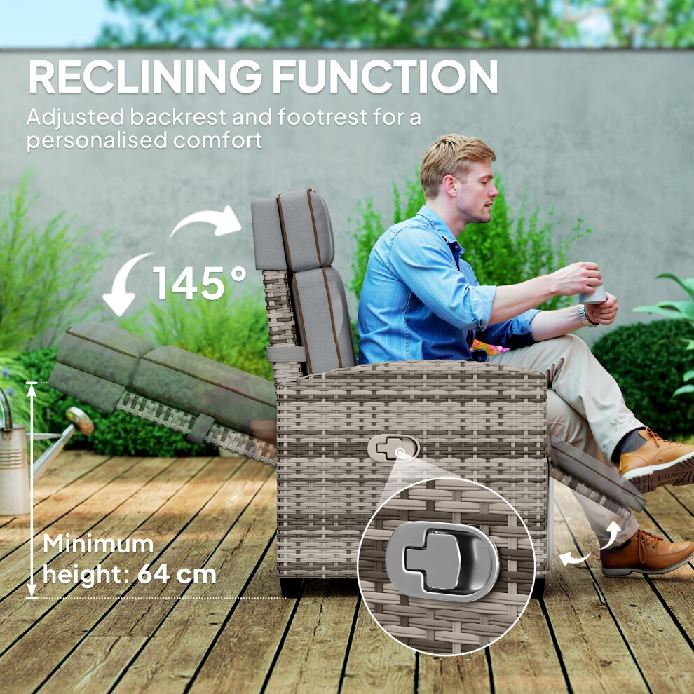 Outsunny Grey Rattan Recliner Sun Lounger with Flip Table - image 3