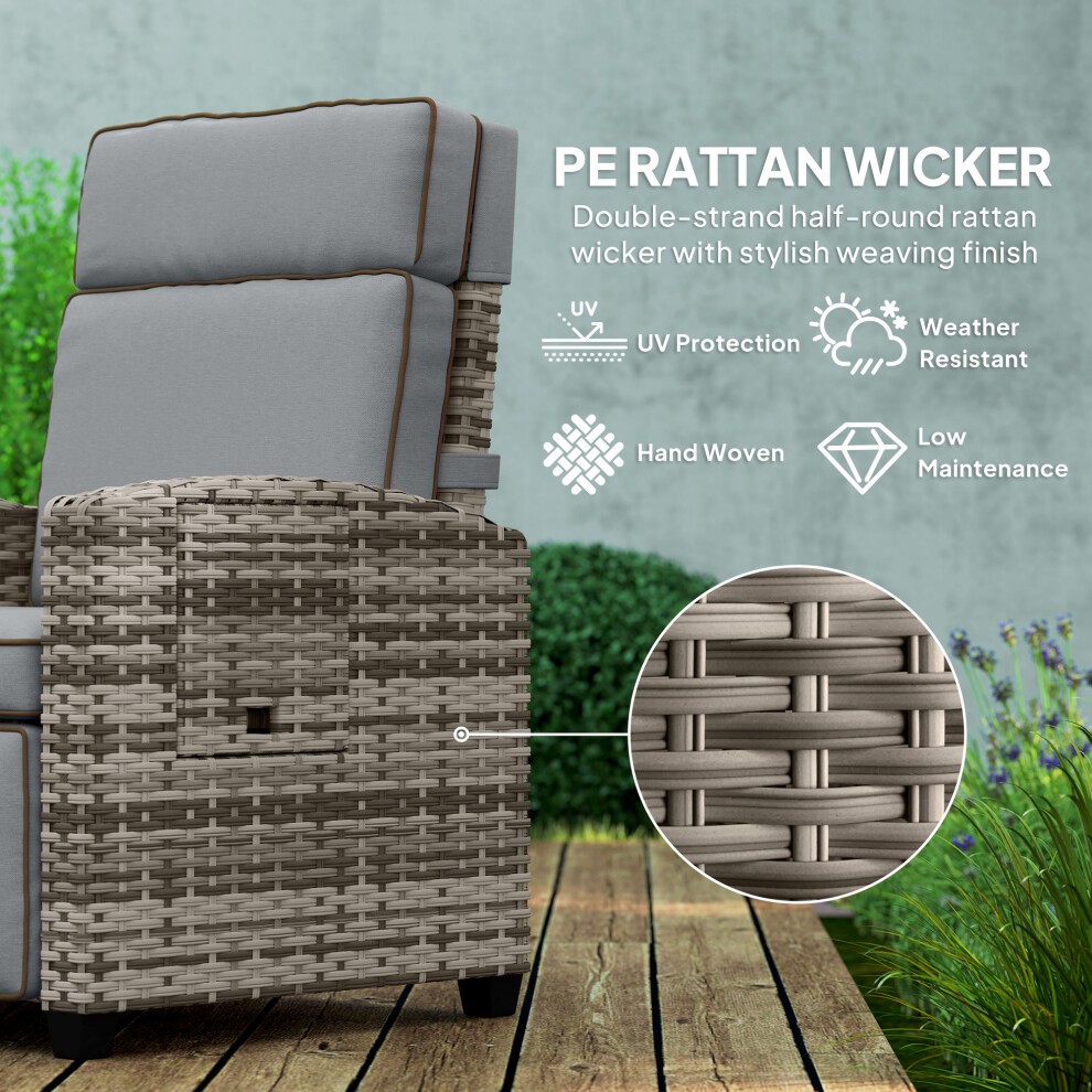Outsunny Grey Rattan Recliner Sun Lounger with Flip Table - image 4