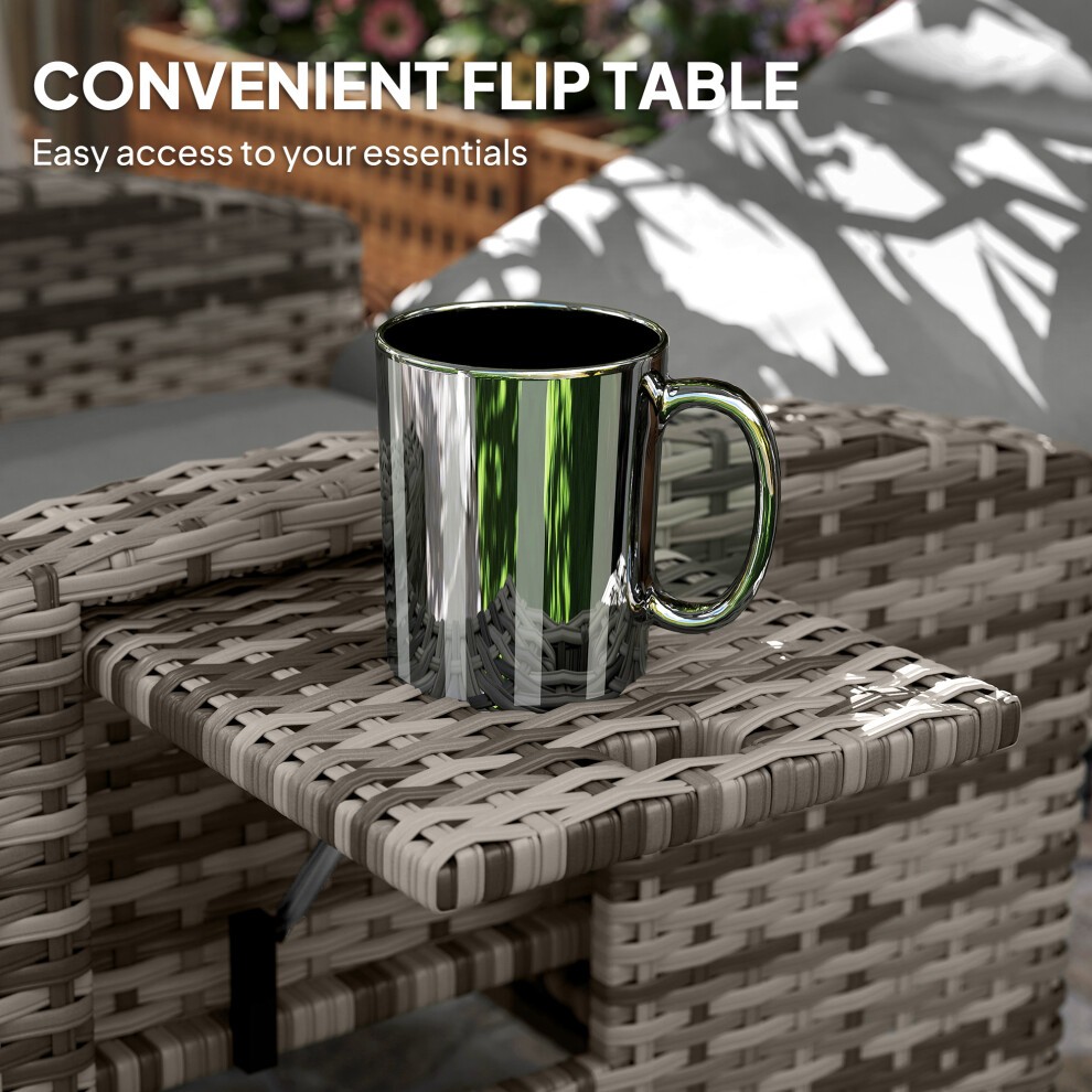 Outsunny Grey Rattan Recliner Sun Lounger with Flip Table - image 5