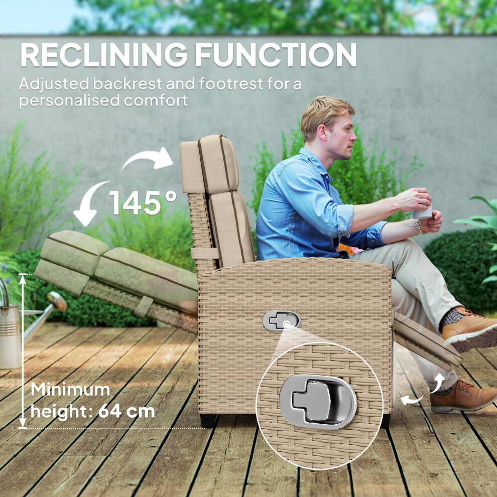 Outsunny Khaki and Beige Rattan Recliner Sun Lounger with Flip Table - image 3