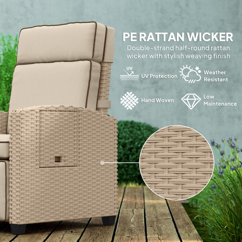 Outsunny Khaki and Beige Rattan Recliner Sun Lounger with Flip Table - image 4