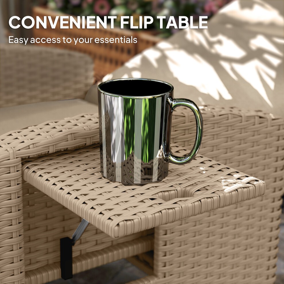 Outsunny Khaki and Beige Rattan Recliner Sun Lounger with Flip Table - image 5