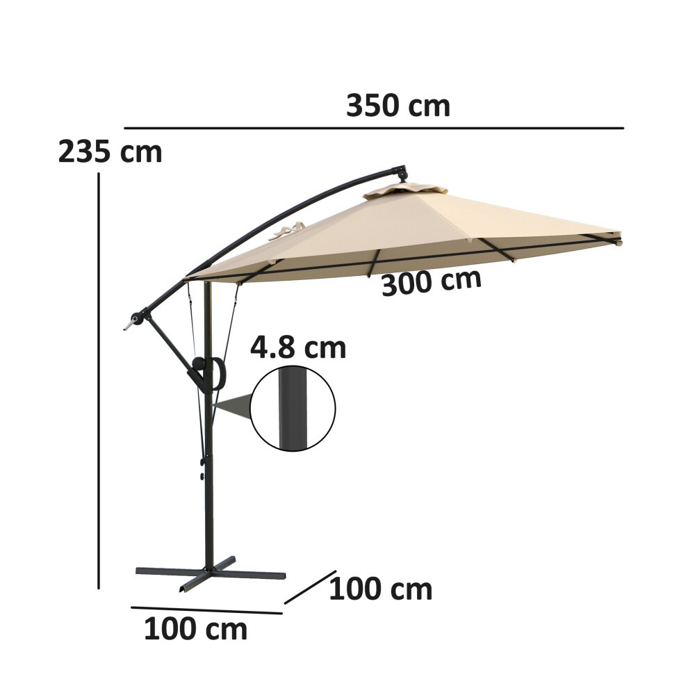 Outsunny Khaki Banana Cantilever Parasol with Cover and Wind Strap 3m - image 2