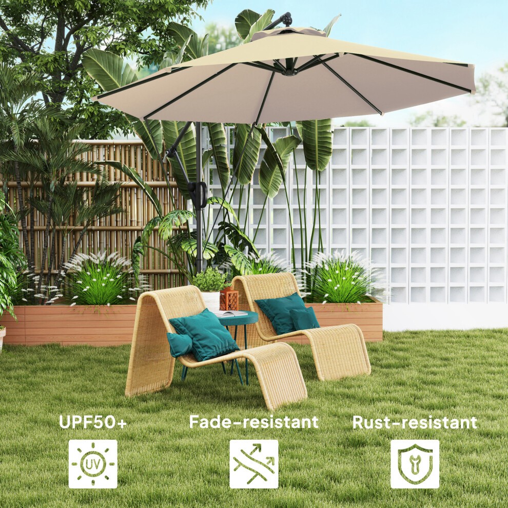 Outsunny Khaki Banana Cantilever Parasol with Cover and Wind Strap 3m - image 4