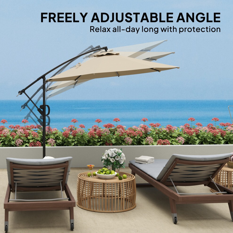 Outsunny Khaki Banana Cantilever Parasol with Cover and Wind Strap 3m - image 5