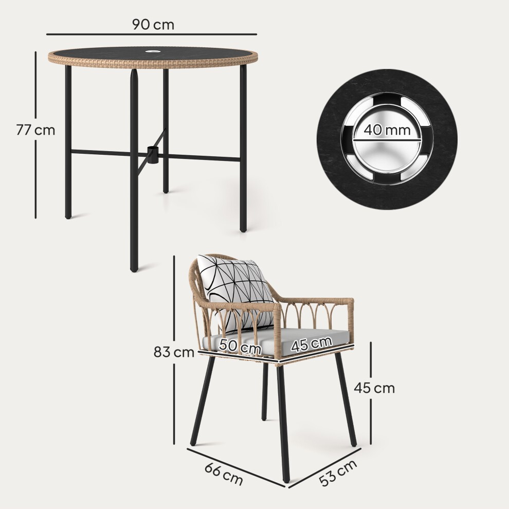 Outsunny Light Brown 4 Seater Rattan Patio Dining Set With Removable Cushions - image 2