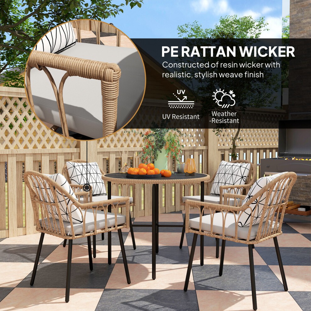 Outsunny Light Brown 4 Seater Rattan Patio Dining Set With Removable Cushions - image 3