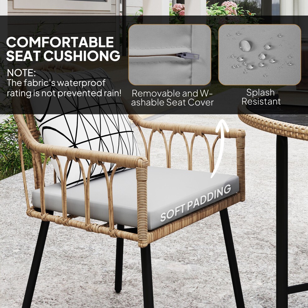 Outsunny Light Brown 4 Seater Rattan Patio Dining Set With Removable Cushions - image 4