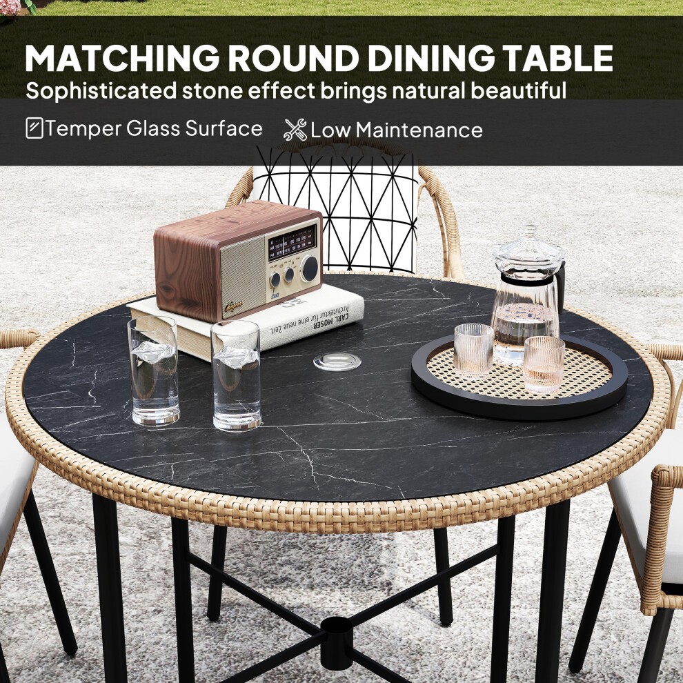 Outsunny Light Brown 4 Seater Rattan Patio Dining Set With Removable Cushions - image 5